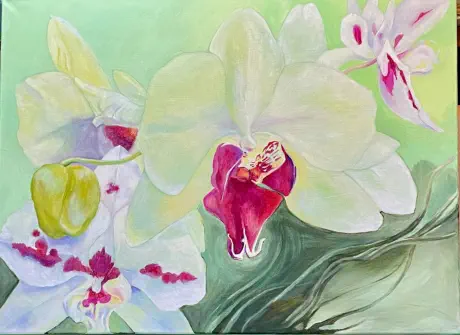 Friendly Yellow Orchid with an Attitude ACRYLIC on Canvas 18’ X 24” $400.00
